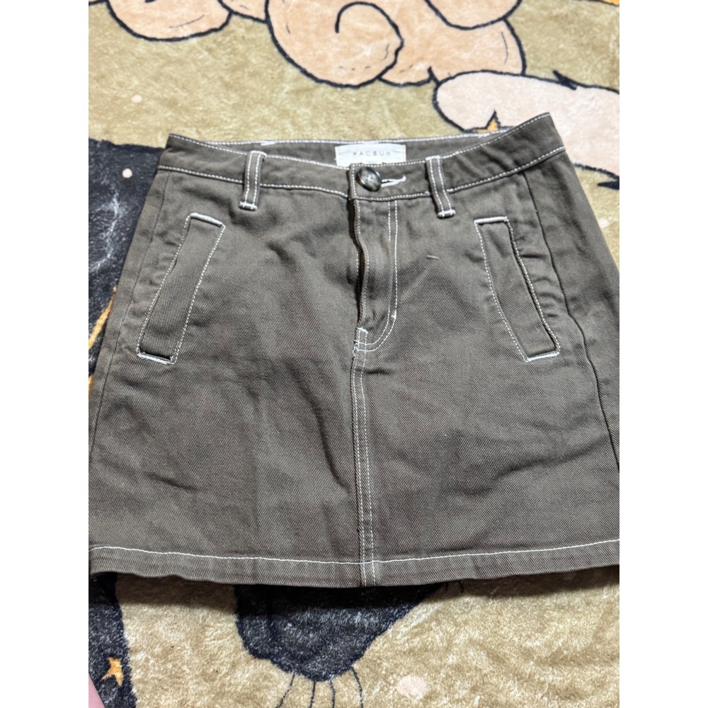 Pacsun Mini Skirt Brown Contrast Stitch Denim Cotton Blend Women's Size 24
